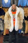 Mens Coyote Bomber With Fox Fur