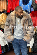 Men's Crystal Fox Fur Bomber Jacket