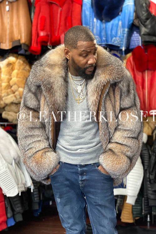 Men's Crystal Fox Fur Bomber Jacket