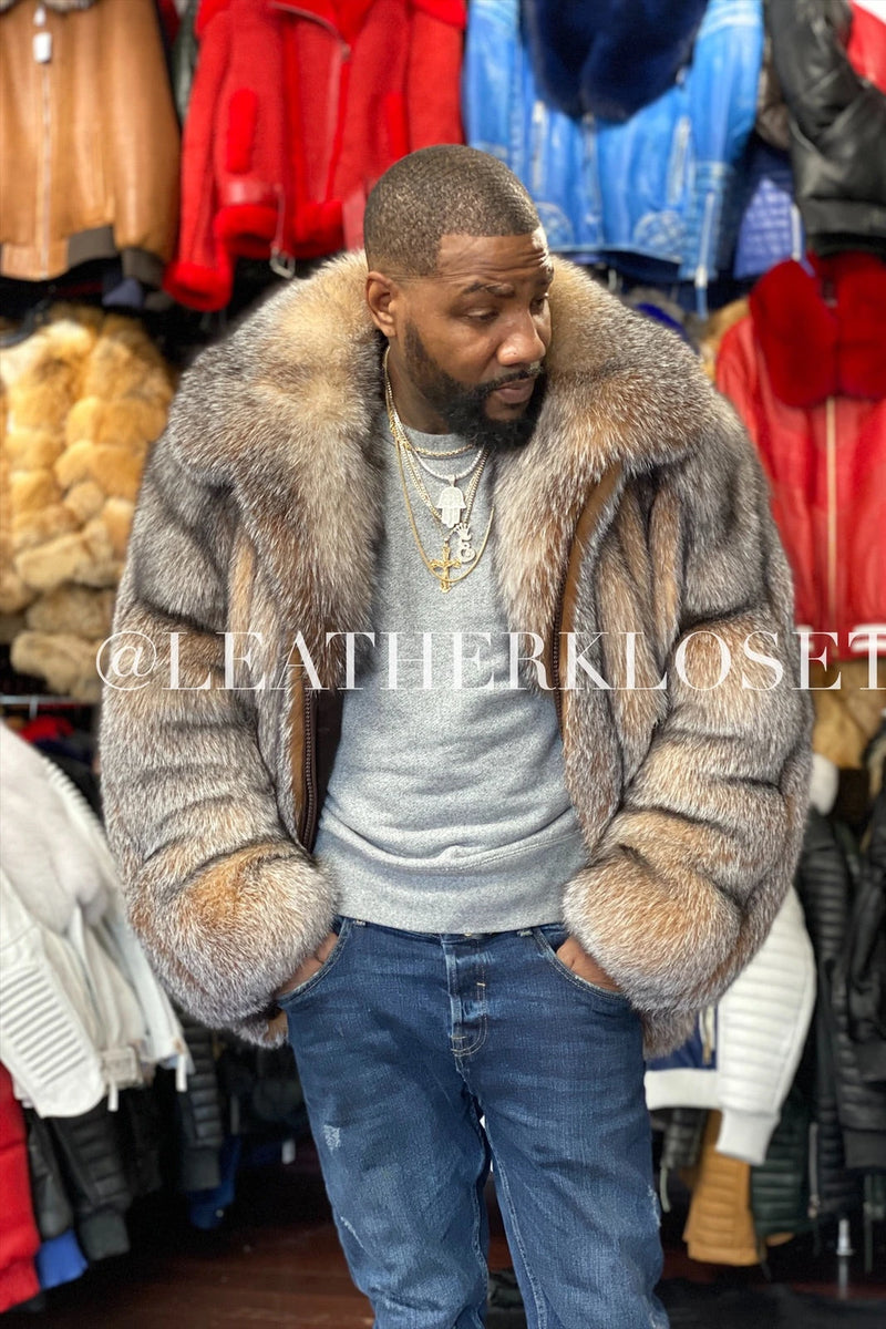 Men's Crystal Fox Fur Bomber Jacket
