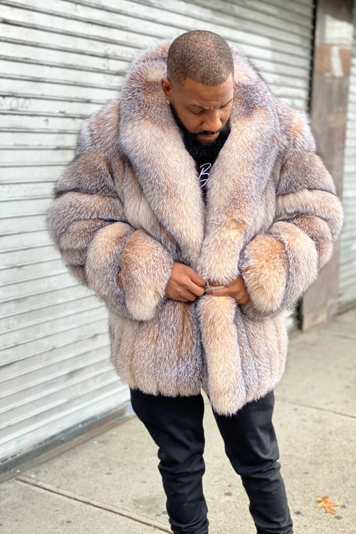 Men's Crystal Fox Fur Stroller Coat
