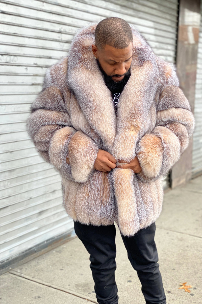 Men's Crystal Fox Fur Stroller Coat