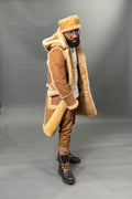 Men's Davey Crockett Sheepskin Shearling Coat With Headband [Tan]