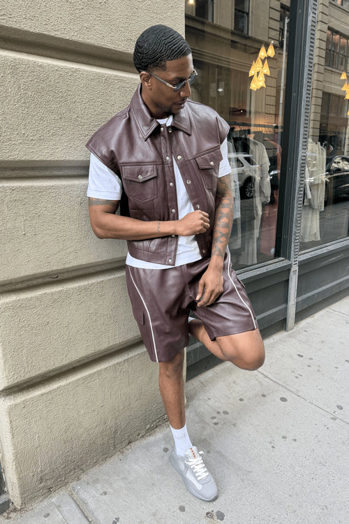 Men's Draco Leather Trucker And Shorts Set [Burgundy]