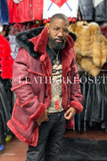 Men's Duffel Bag Sheepskin Shearling Coat [Burgundy]