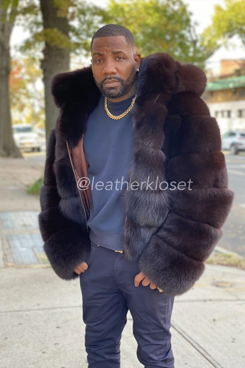 Mens Fox Bomber Fur With Hood