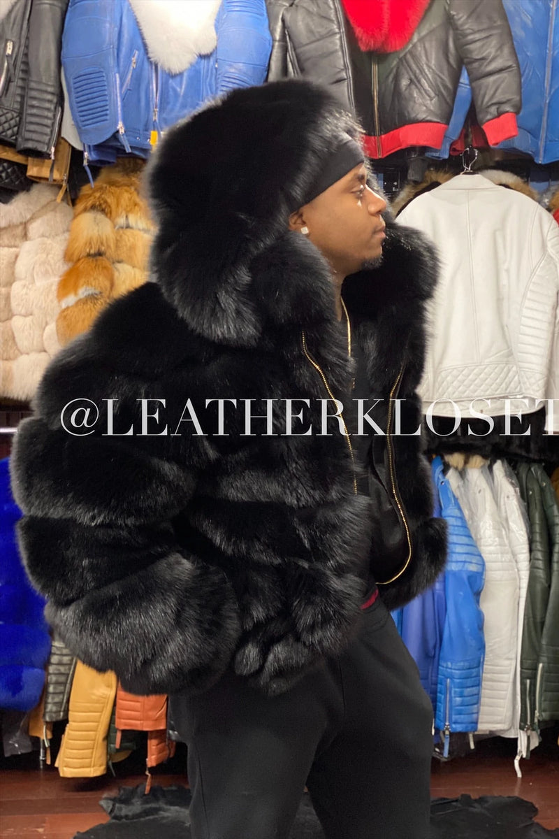 Mens Fox Bomber Fur With Hood