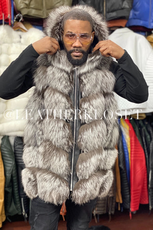 Men's Fox Fur Vest With Hood
