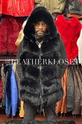 Men's Fox Fur Vest Black With Hood