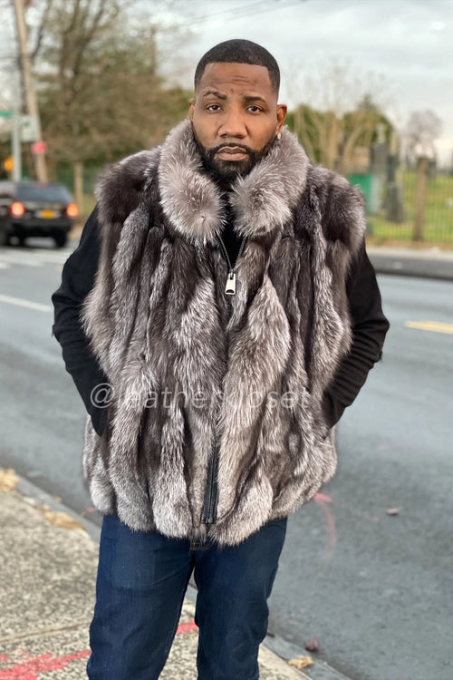 Men's Fox Fur Vest Silver