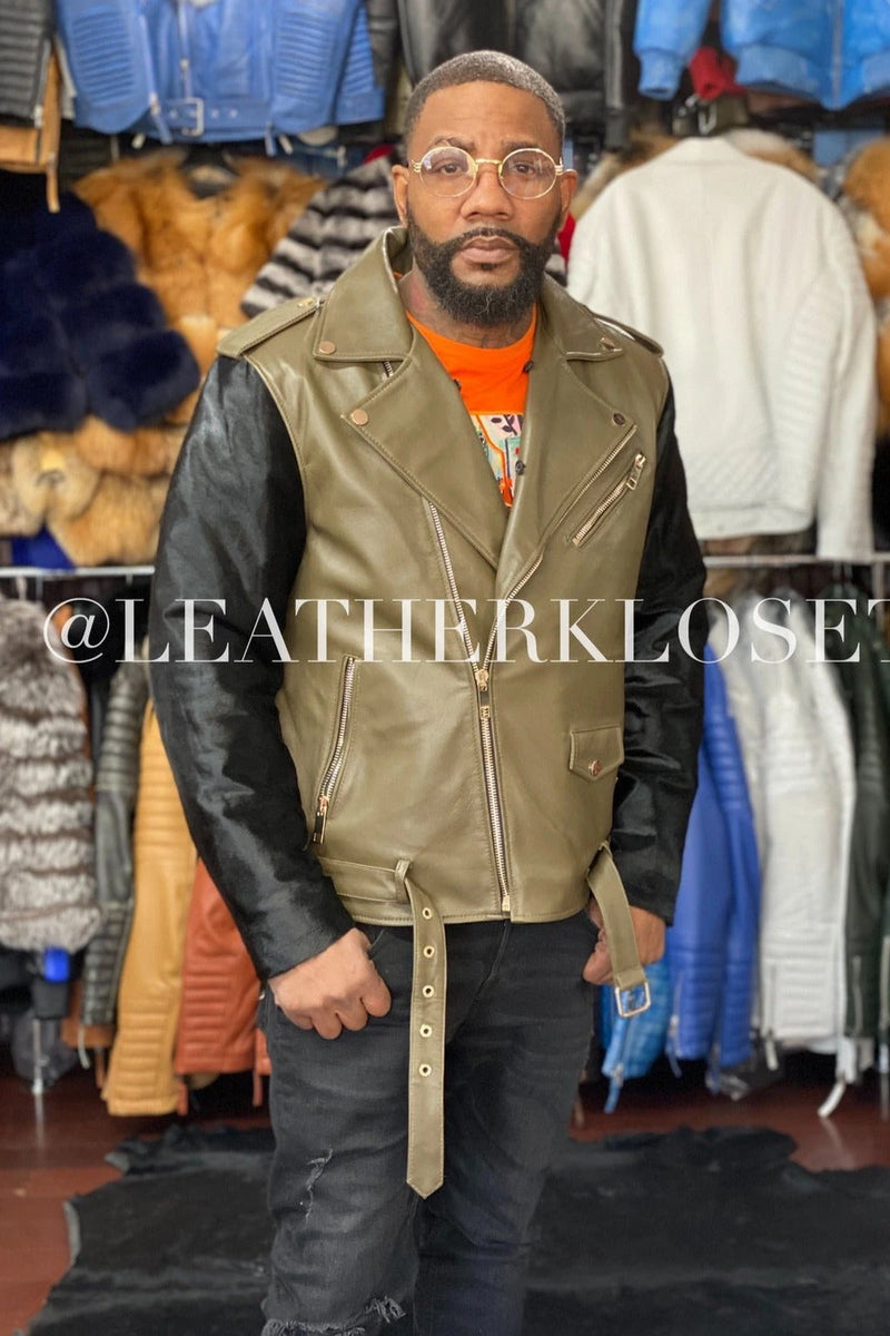 Men's French Biker Leather And Pony Jacket