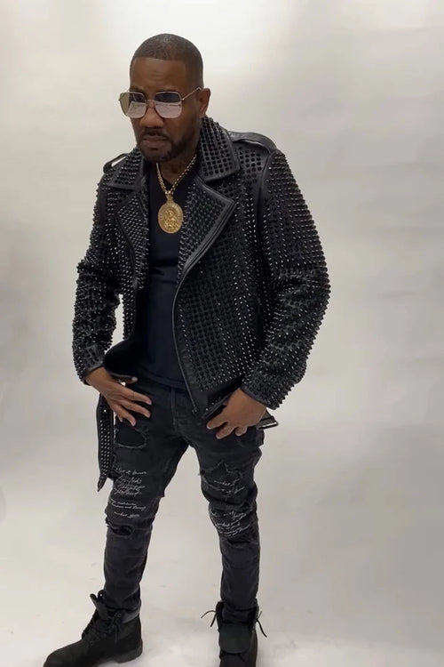 Men's Fully Studded Biker Jacket [Black]