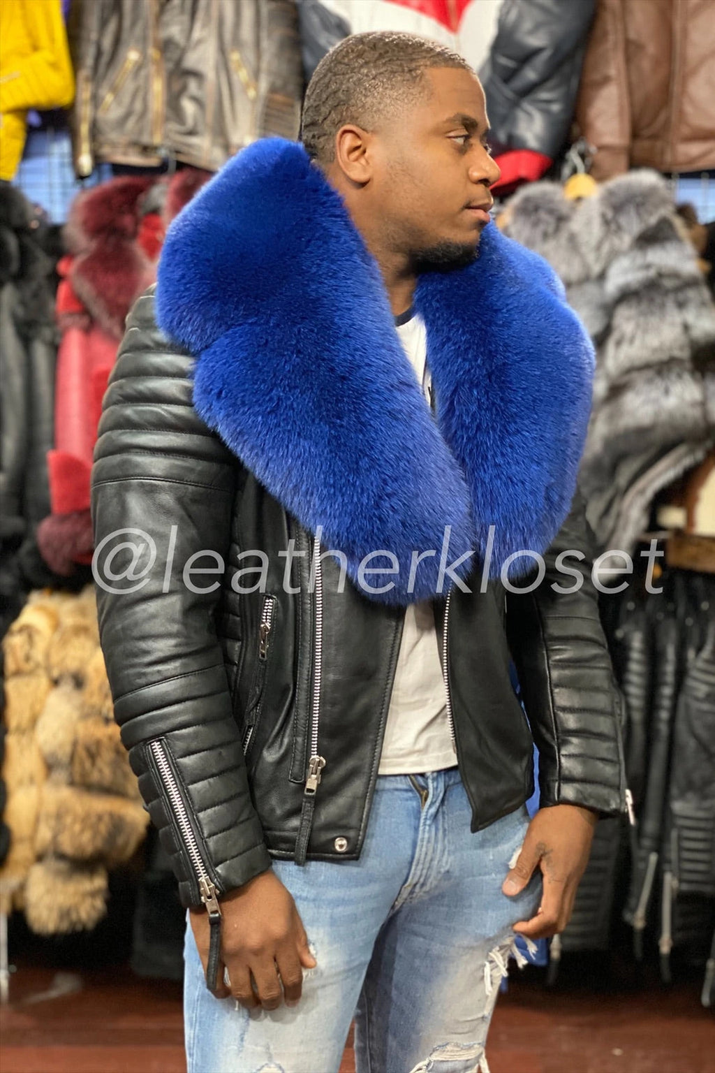 Men's Jay Biker Black With Full Fox Fur Collar