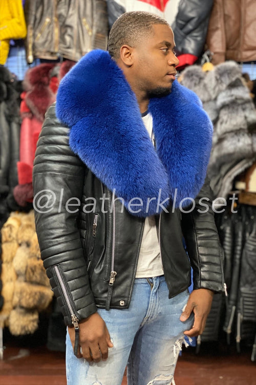 Men's Jay Biker Black With Full Fox Fur Collar