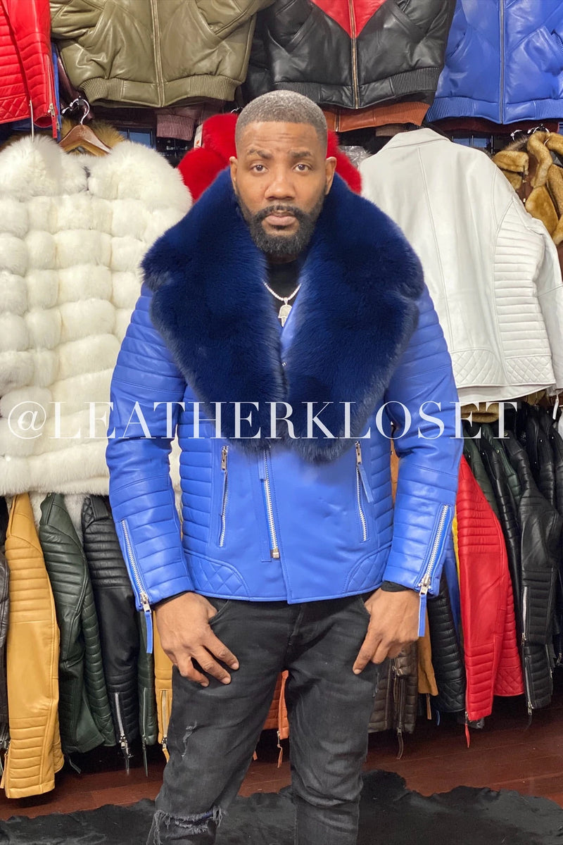 Men's Jay Biker Royal Blue With Full Fox Fur Collar