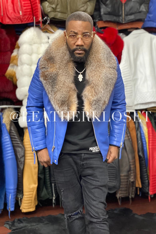 Men's Jay Biker Royal Blue With Full Fox Fur Collar