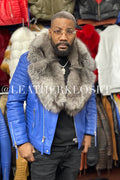 Men's Jay Biker Royal Blue With Full Fox Fur Collar
