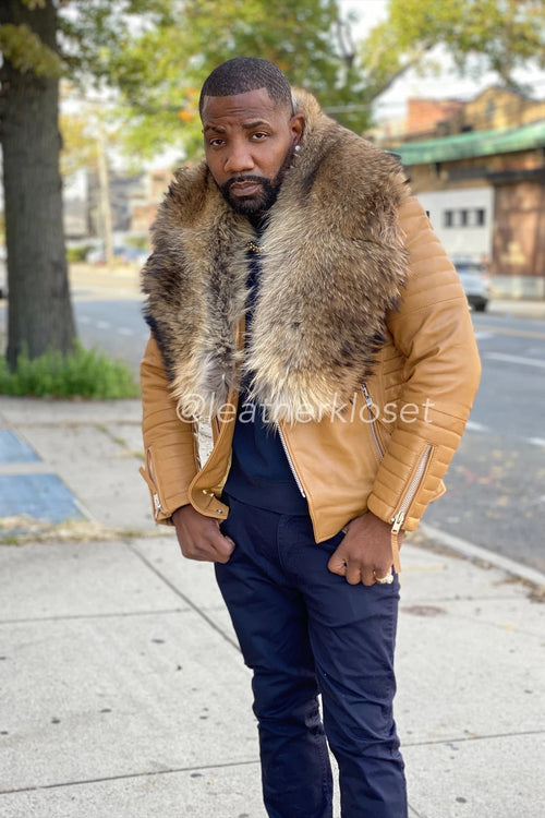 Men's Jay Biker With Raccoon Collar