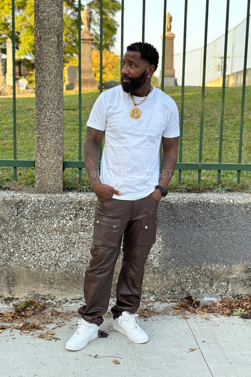 Men's Leather Cargo Jean Pants [Chocolate Brown]