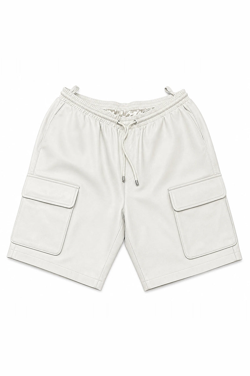 Men's Leather Cargo Shorts [White]