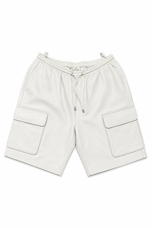 Men's Leather Cargo Shorts [White]