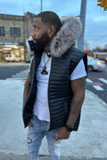 Men's Leather Rowan Vest With Raccoon Fur Hood