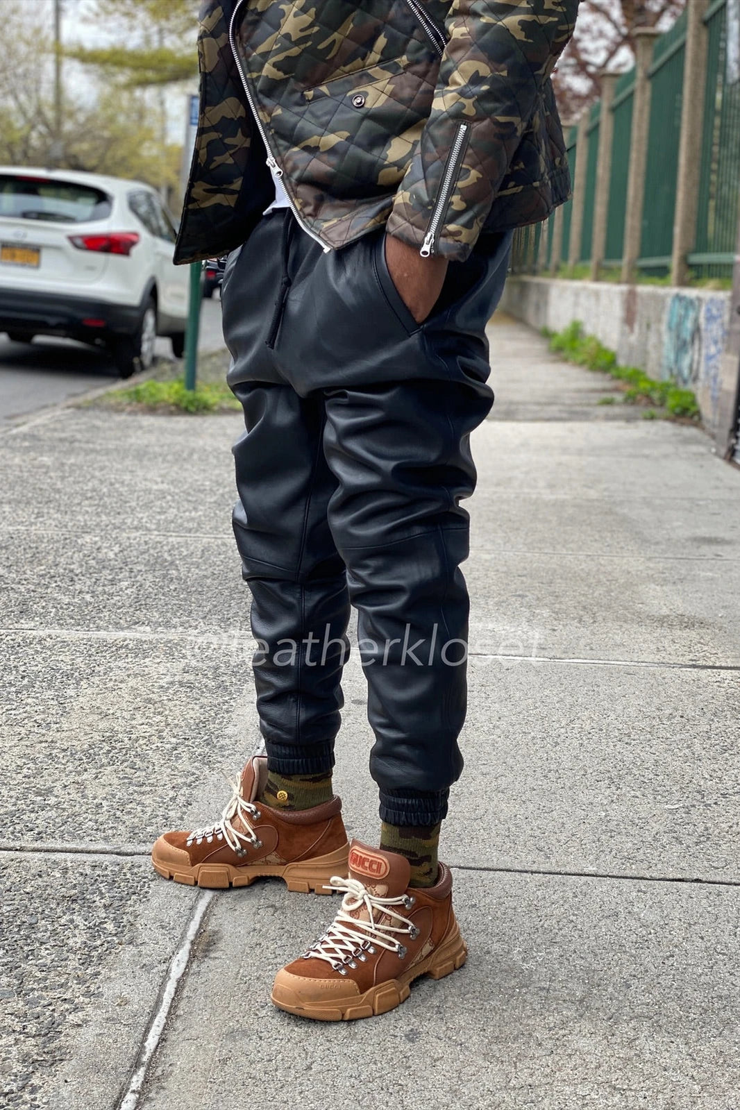 Men's Leather Sweatpants [Black]