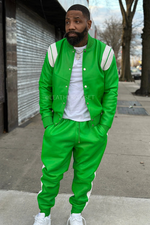 Men's Liam Leather Track Suit [Green/White]