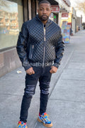 Men's Lucas Quilted Leather Bomber Jacket [Black]