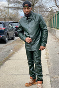 Men's Luka Leather Shirt And Pants Set [Money Green]
