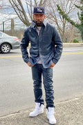 Men's Luka Leather Shirt And Pants Set [Navy Blue]