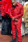 Men's Luka Leather Shirt And Pants Set [Red]