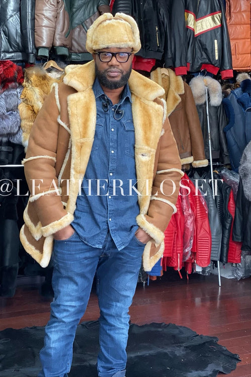Men's Marlboro Sheepskin Shearling Coat [Tan]