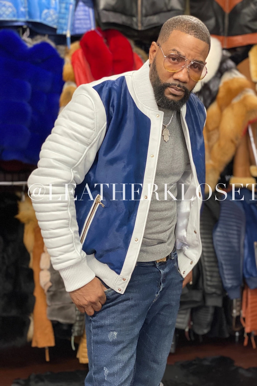 Men's Meek Bomber Jacket White-Blue