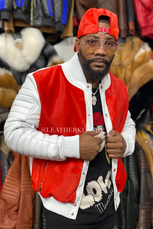 Men's Meek Bomber Jacket Orange Red With Matching Hat