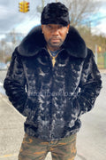 Men's Mink Bomber Jacket With Matching Cap [Black]