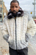 Men's Mink with Fox Fur Bomber Jacket With Chinchilla Collar [Multi-Gray]