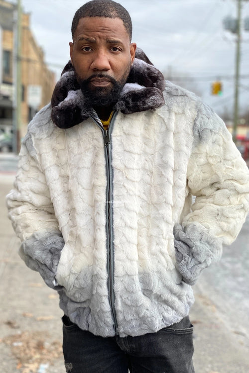 Men's Mink with Fox Fur Bomber Jacket With Chinchilla Collar [Multi-Gray]