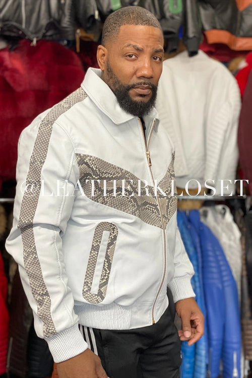 Men's Real Anaconda And Leather Bomber Jacket