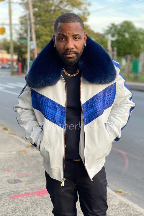 Men's Real Python And Leather Bomber Jacket