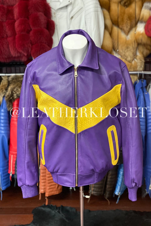 Men's Real Python And Leather Bomber Jacket