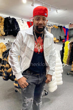Men's Real Python And Leather Bomber Jacket