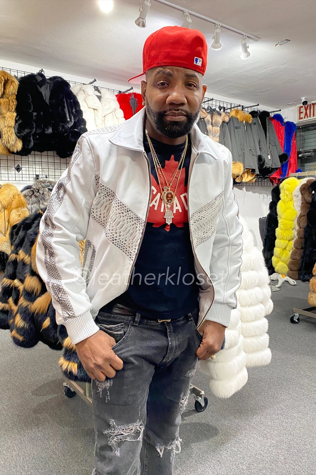 Men's Real Python And Leather Bomber Jacket