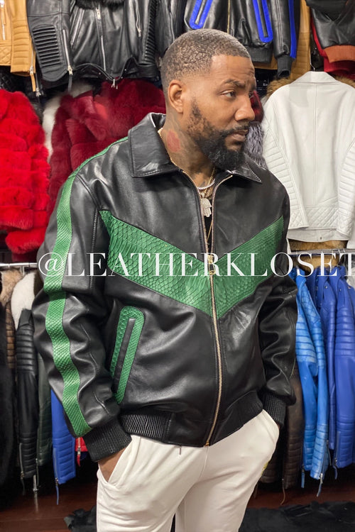 Real leather and python leather jacket. 