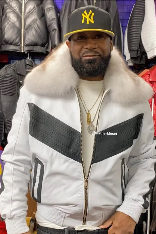 Men's Real Python And Leather Bomber Jacket (Ghostface)