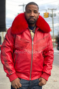 Men's Real Python And Leather Bomber Jacket With Fox
