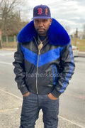 Men's Real Python And Leather Bomber Jacket With Fox