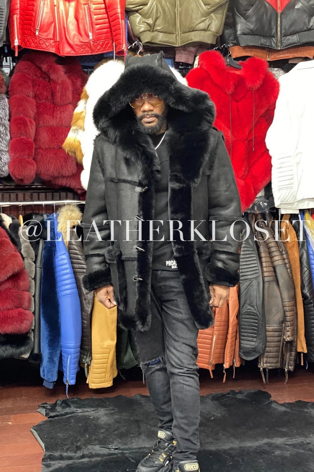 Men's Real Shearling Duffle With Oversize Fox