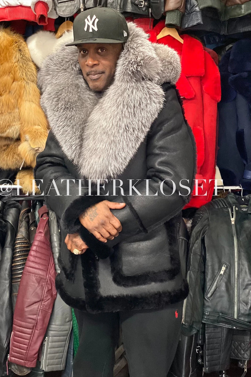 Men's Real Sheepskin Shearling Duffle With Over Size Fox