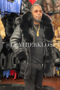 Men's Real Sheepskin Shearling Duffle With Over Size Fox